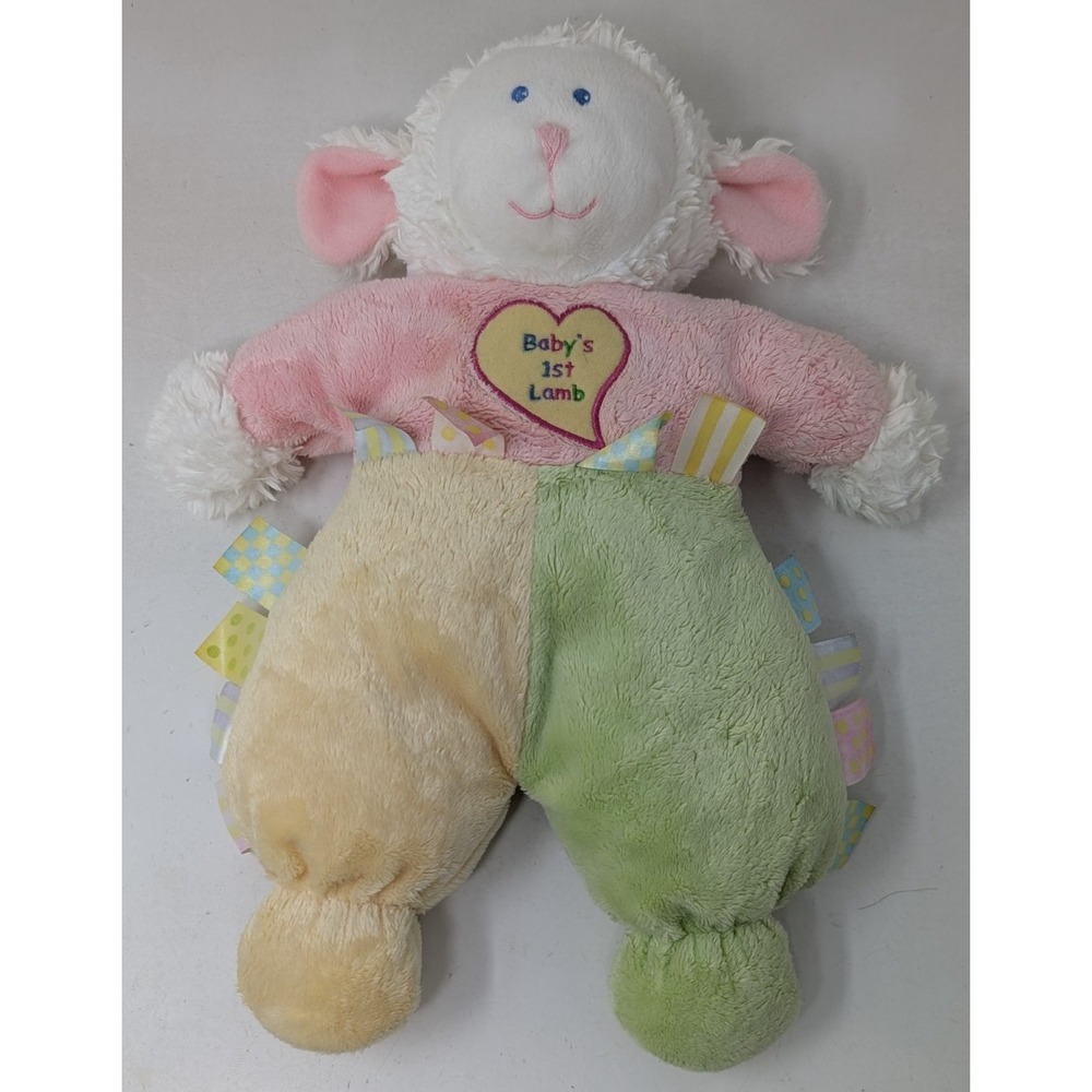 Kids Preferred Baby's 1st Lamb Pink Yellow Green Plush Lovey Fabric Tags‎ 12"